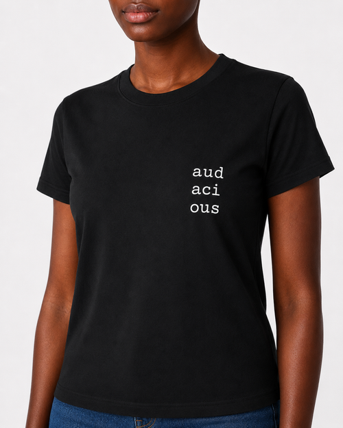 Structured Crew Neck Tee – Black Print